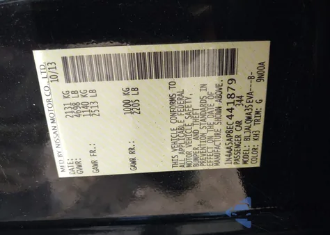 2014 Nissan Maxima 3.5 S z USA, uszkodzony, nr VIN 1N4AA5AP8EC441879